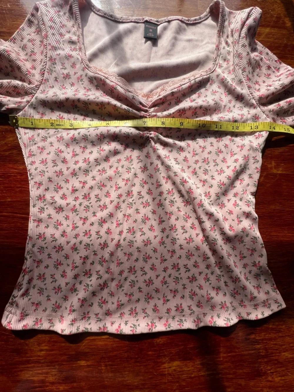 ROMWE Ditzy Floral Lace-Trim Long Sleeve Top Size S US 4 Pink Multi Cottagecore